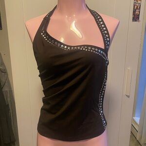 Brown Halter Top with Silver Accents